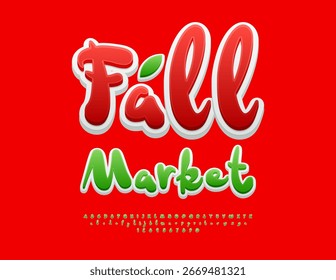 Vetor Bright board Fall Market. Fonte Eco Green. Conjunto de Letras e Números Alfabéticos Artísticos