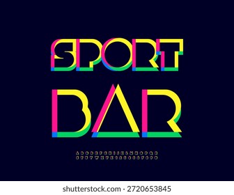 Vector Bright board Sport Bar. Única fuente colorida. Conjunto moderno de letras y números del alfabeto fresco
