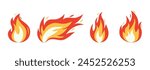 Vector bright burn flame icon set isolated on white background. Hot fire flat clipart collection. Burning fireball signs