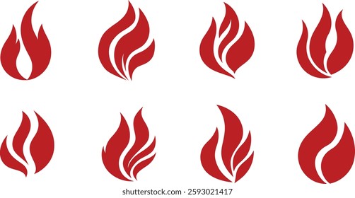 Vector bright burn flame icon set isolated on white background. Hot fire flat clipart vector sings collection. Burning fireball signs.