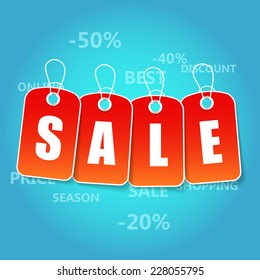 Vector bright business illustration with red sale banners and blue background