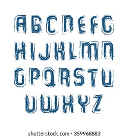 Vector bright calligraphic font, handwritten watercolor capital letters isolated on white, creative typescript drawn with ink brush.