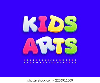 Vector bright card Kids Art with playful colorful Font. Funny set of Alphabet Letters and Numbers