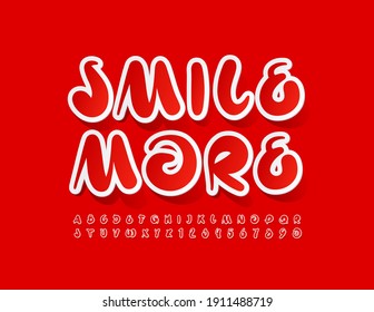 Tarjeta de brillo vectorial Sonríe más. Tipo artístico Tipo de letra. Juego de letras y números de alfabeto adhesivo