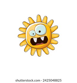 vector bright cartoon style summer sun character isolated on white background. Summer sun sticker and label isolated. funky kids summer character with eyes and mouth