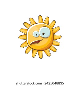 vector bright cartoon style summer sun character isolated on white background. Summer sun sticker and label isolated. funky kids summer character with eyes and mouth