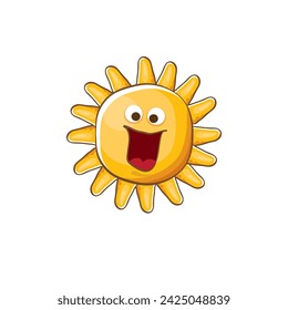 vector brillante caricatura estilo verano sol personaje aislado sobre fondo blanco. Pegatina y etiqueta del sol del verano aislados. personaje del verano de los niños funky con los ojos y la boca