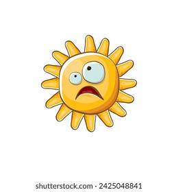 vector bright cartoon style summer sun character isolated on white background. Summer sun sticker and label isolated. funky kids summer character with eyes and mouth
