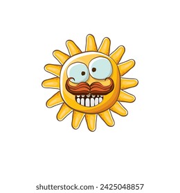 vector brillante caricatura estilo verano sol personaje aislado sobre fondo blanco. Pegatina y etiqueta del sol del verano aislados. personaje del verano de los niños funky con los ojos y la boca