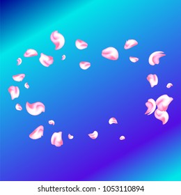 Vector bright cherry petals fall down. A lot of pink petals on colorful background. Nature horizontal backdrop.