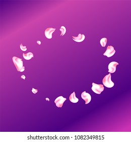 Vector bright cherry petals fall down. A lot of pink petals on colorful background. Nature horizontal backdrop.