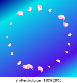 Vector bright cherry petals fall down. A lot of pink petals on colorful background. Nature horizontal backdrop.