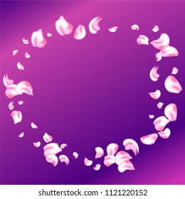 Vector bright cherry petals fall down. A lot of pink petals on colorful background. Nature horizontal backdrop.