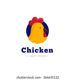 Vector bright chicken head logo. 