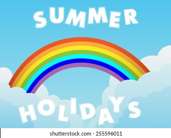 vector bright cloud background wit a rainbow and text