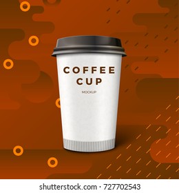 Vector bright coffee advertisement with abstract memphis style radiant geometric shapes.