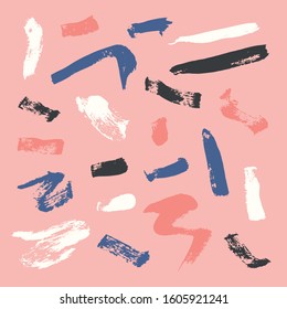 Vector bright collection of hand-drawn elements: drops, lines, splashes, points, brush strokes. Isolated on background. 