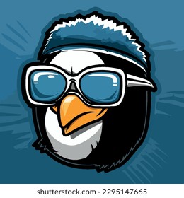 Vector bright color avatar logo with character penguin with glasses.