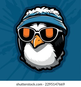 Vector bright color avatar logo with character penguin with glasses.