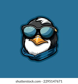 Vector bright color avatar logo with character penguin with glasses.