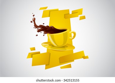 Vector bright color cup of hot drink (tea or coffee) for cafe and restaurant advertising
