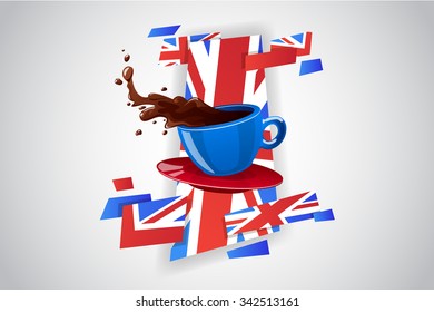 Vector bright color cup of hot drink (tea or coffee) for cafe and restaurant advertising