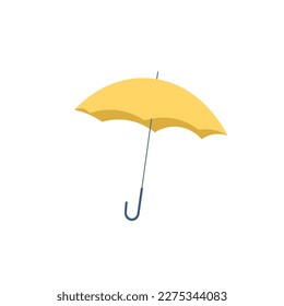 Vector bright color illustration with yellow umbrella. Single main object without background. Cartoon funny cute image for kids. Safe from rain.