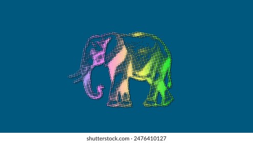 Vector de píxeles de colores brillantes, medio tono Grande africano o elefante indio. Fondo o cubierta.