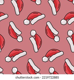 Vector bright color winter seamless pattern with Santa's hats. New year, Christmas, textile, paper, office supplies, web design.