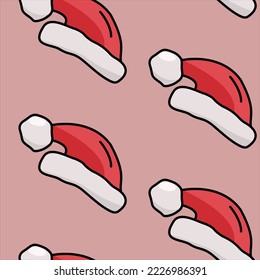 Vector bright color winter seamless pattern with Santa's hats. New year, Christmas, textile, paper, office supplies, web design.