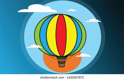 Vector bright colored balloon floating in the sky.