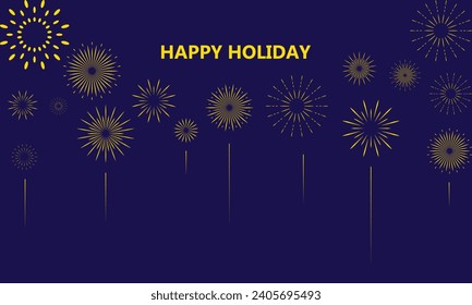 Vector Bright Colored Fireworks on night sky background