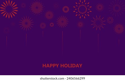 Vector Bright Colored Fireworks on night sky background