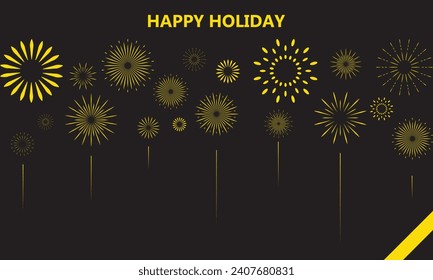 Vector Bright Colored Fireworks on night sky background