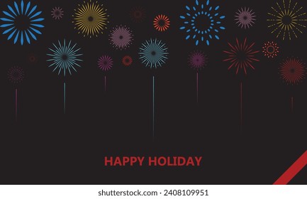 Vector Bright Colored Fireworks on night sky background