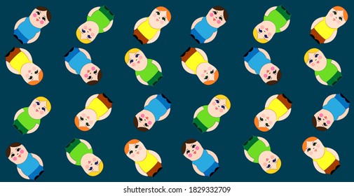 vector. Bright colored nesting dolls in jeans and T-shirts on a dark background