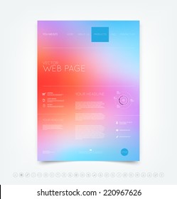 Vector bright and colorful blurry bokeh website design template with set of icons