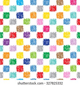 Vector Bright Colorful Checkered Seamless pattern. Hand drawn doodle Squares