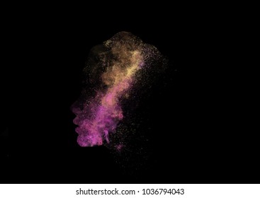 Vector bright colorful cosmos illustration. Abstract cosmic background with stars and galaxy with woman silhouette.