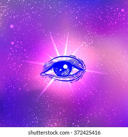 Vector bright colorful cosmos illustration. Abstract cosmic background with stars.