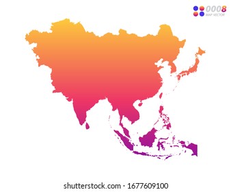 Gradiente de color brillante vectorial de Asia mapa sobre fondo blanco. Organizado en capas para una edición sencilla.