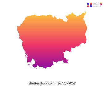 Vector bright colorful gradient of Cambodia map on white background. Organized in layers for easy editing.