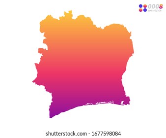 Gradiente colorido vectorial del mapa de Costa de Marfil sobre fondo blanco. Organizado en capas para una edición sencilla.