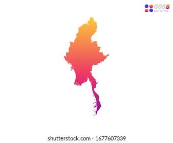Gradiente colorido vectorial brillante del mapa de Myanmar sobre fondo blanco. Organizado en capas para una edición sencilla.