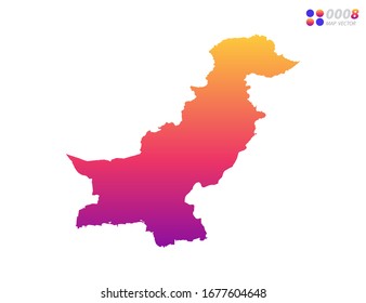 Gradiente colorido y vectorial del mapa de Pakistán sobre fondo blanco. Organizado en capas para una edición sencilla.
