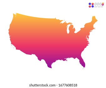 Gradiente de color brillante vectorial de los Estados Unidos de América (USA) mapa sobre fondo blanco. Organizado en capas para una edición sencilla.