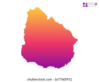 Gradiente colorido y vectorial del mapa uruguayo sobre fondo blanco. Organizado en capas para una edición sencilla.