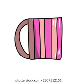Vector bright colorful pink doodle style mug with geometric elements. 