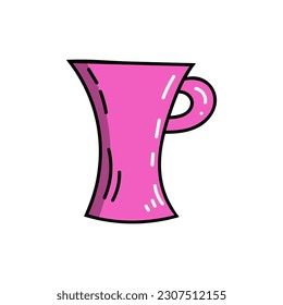 Vector bright colorful pink doodle style mug with geometric elements. 