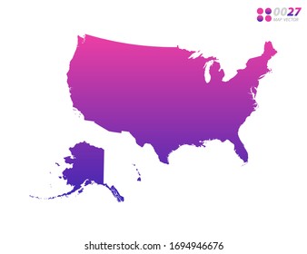 Vektorillustration hellbunter violetter Farbverlauf-Karte der Vereinigten Staaten von Amerika (USA) auf weißem Hintergrund. Organisiert in Schichten für einfache Bearbeitung.